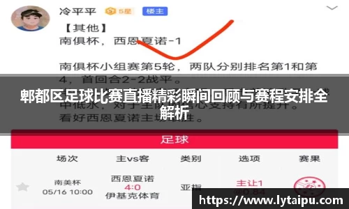 郫都区足球比赛直播精彩瞬间回顾与赛程安排全解析